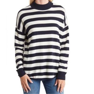 Madewell Navy and White Merino Wool Alpaca Striped Ashbury Mockneck Sweater